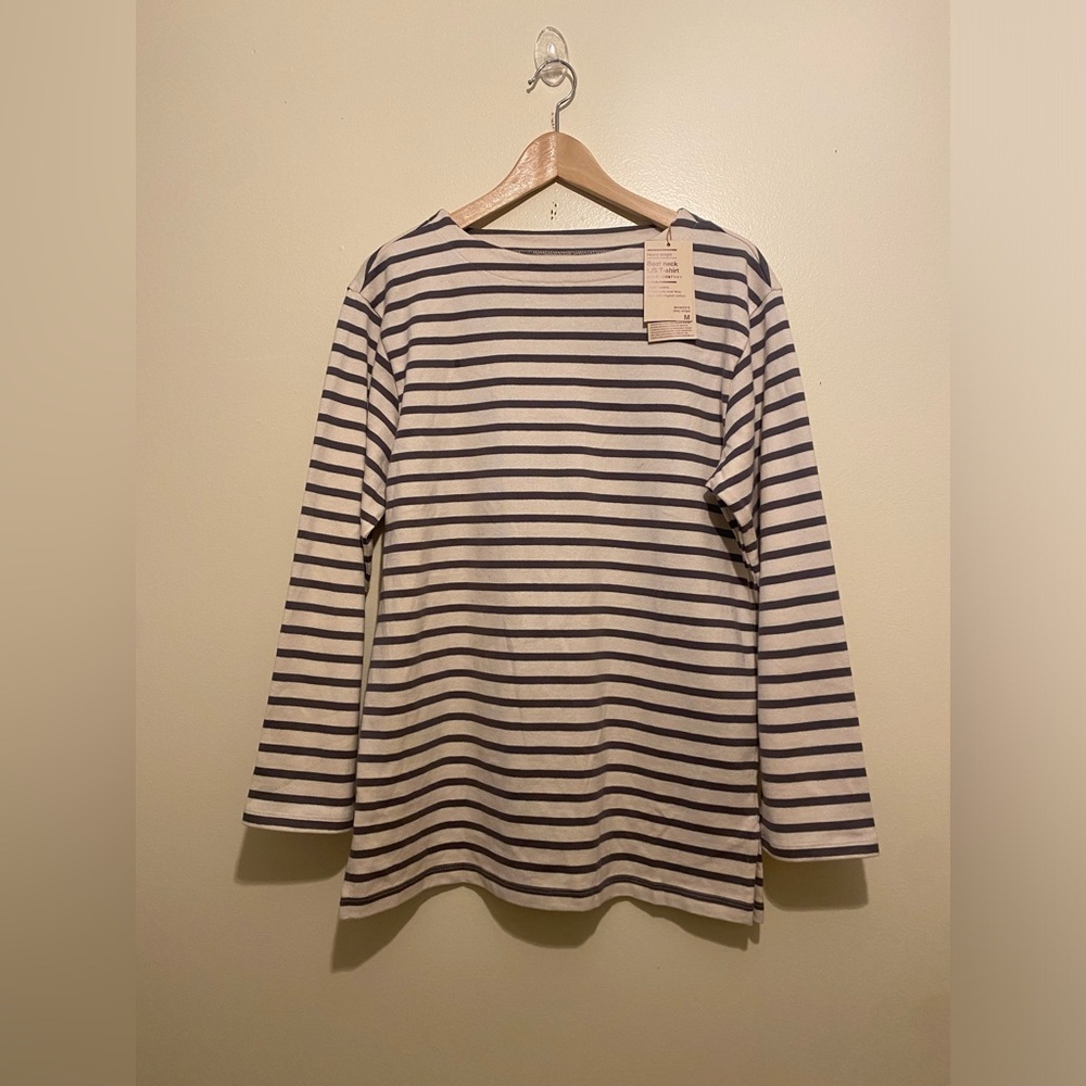 Muji Beiat neck Striped Long Sleeve Shirt. Heavy weight . Size M - Picture 2 of 7